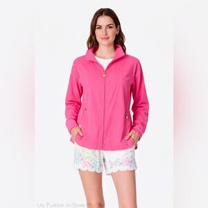 NEW Lilly Pulitzer Luxletic Pink Zip Up Jacket Size L Lightweight Windbreaker